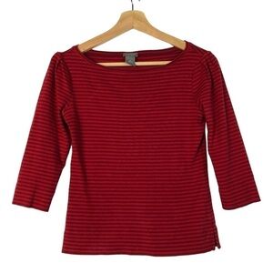 Ann Taylor Petites Red Stripe Boat Neck 3/4 Long Sleeve Top SP